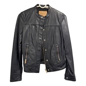Massimo Dutti Navy Leather Jacket